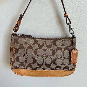 Coach Signature Jacquard Demi Pouch Bag Brown‎ Tan Leather 6094 Y2K Baguette